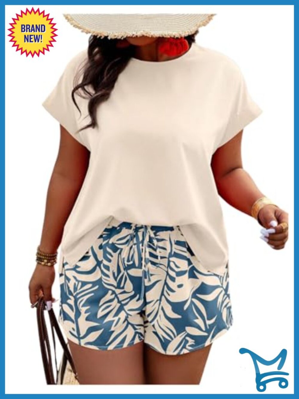 Plus Size 2 Piece Printed Short Set Blouse and Shorts